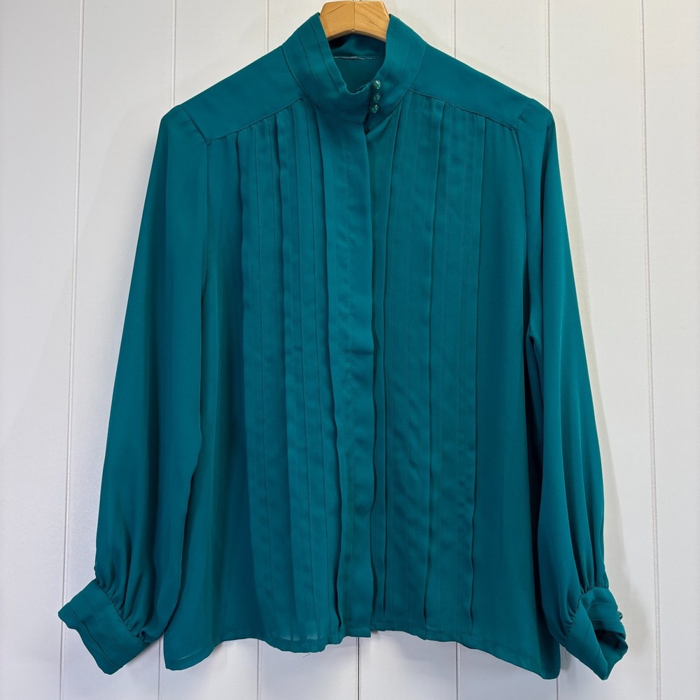 Vintage Unbranded Womens 90s Secretary Top Size L Teal Librarian Career Office